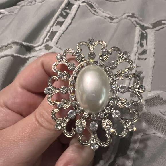 Faux Pearl large adjustable statement ring